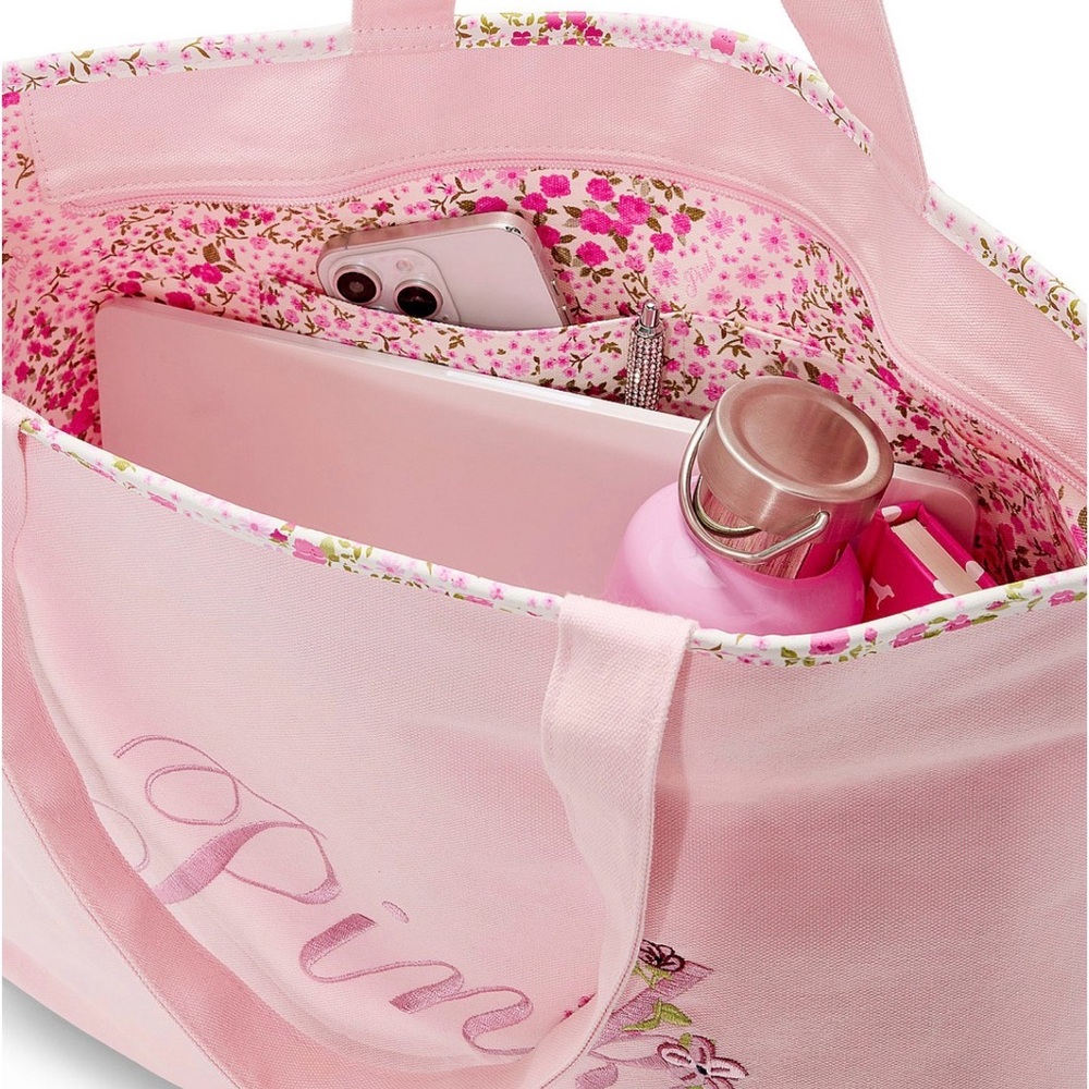 Pink VS Floral Embroidered Tote Bag - Picture 2 of 2